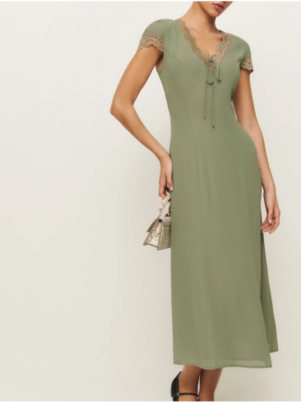 ISO Reformation Tiffie Dress in Artichoke